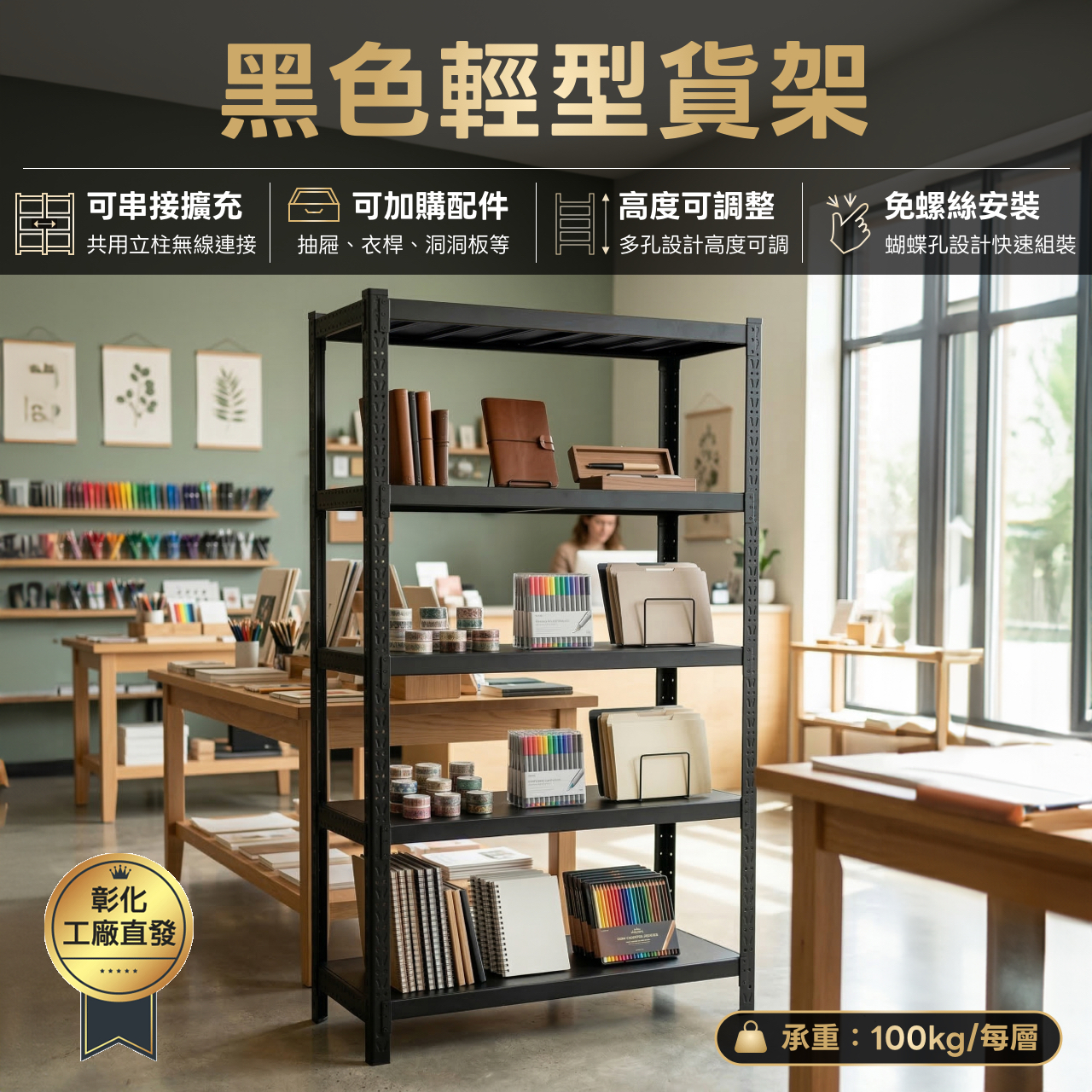 1.2m 輕倉貨架可自由串接，高載重、方便理貨、適合網拍賣家、家庭倉庫收納、越串越省CP值爆表！